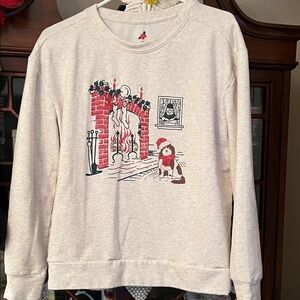 Cozy Christmas Sweatshirt with Fireplace and Dog Graphic